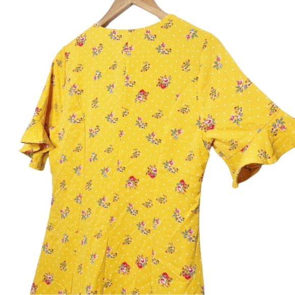 New with Tag Women's Francesca's Blue Rain Yellow Polka Dot Floral Mini Dress - Picture 10 of 16